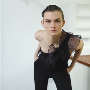 NWT Zara Asymmetric Ruffled Bodysuit TRF | Black | Size L